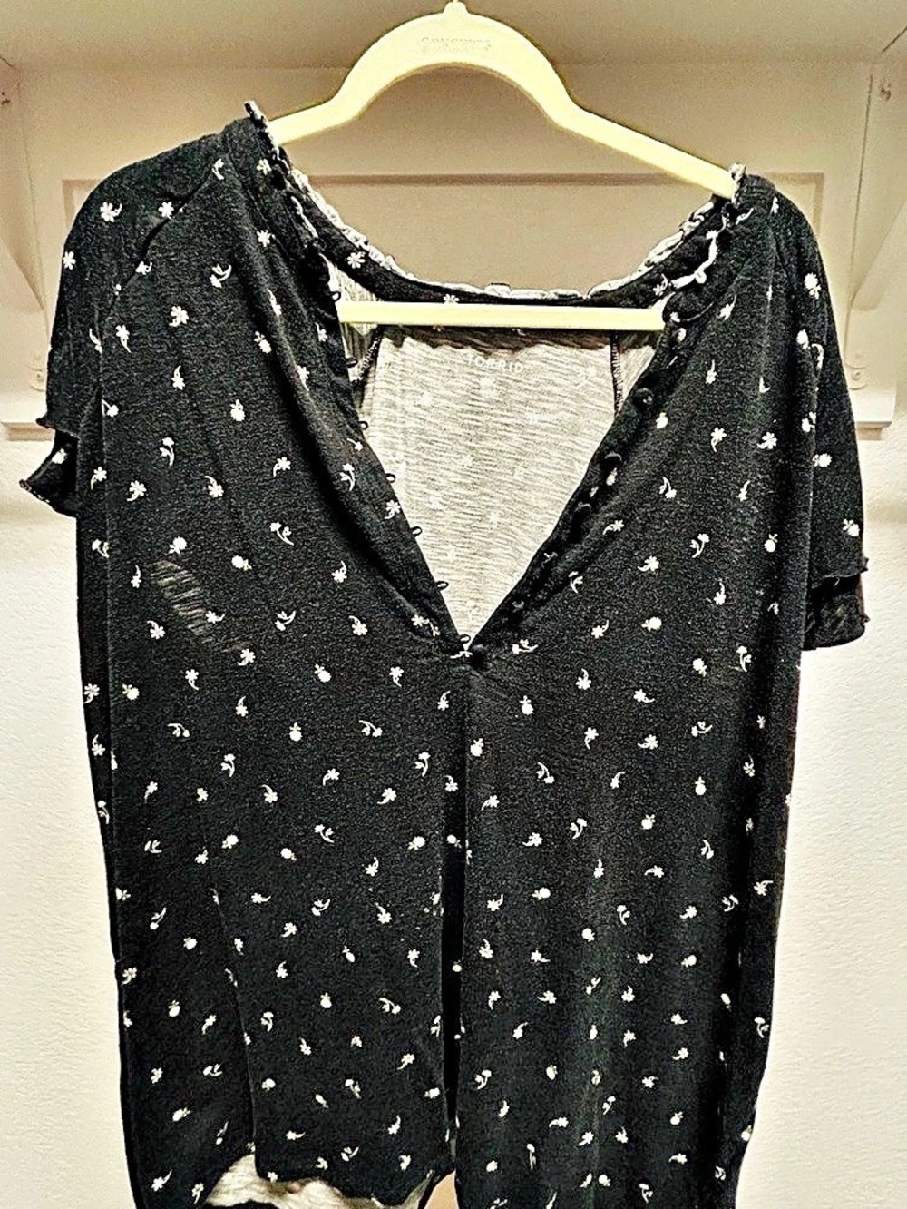 Torrid Floral Short Sleeve Blouse in Black